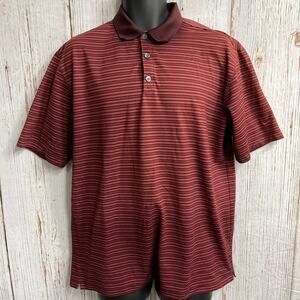 Nike Golf Polo Shirt Mens Size L Red Striped Dri-Fit UV Short Sleeve Collared